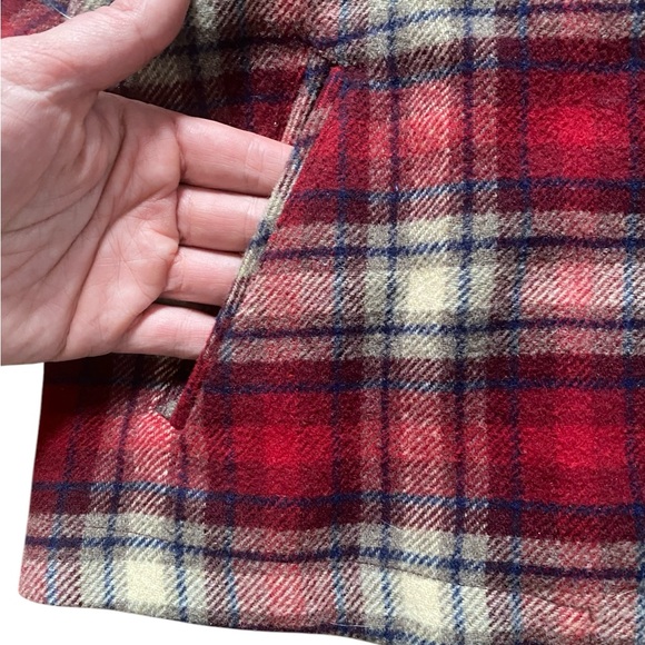 Vintage red tartan plaid wool blend button up chore coat jacket, women’s XL - Picture 7 of 11